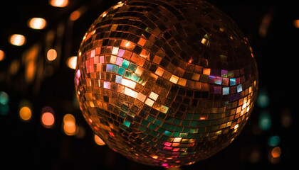 Sticker - Shiny disco ball illuminates vibrant nightclub with multi colored lighting equipment generated by AI