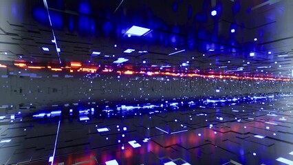 Wall Mural - Digital Cyberspace With Grid Particles And Digital Data Network Connections