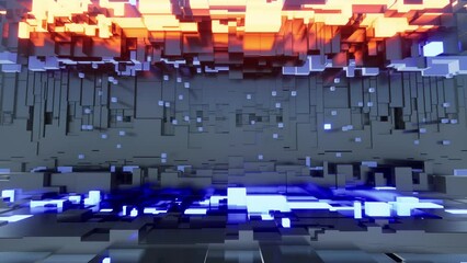 Wall Mural - Digital Cyberspace With Grid Particles And Digital Data Network Connections