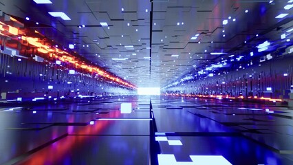Wall Mural - Digital Cyberspace With Grid Particles And Digital Data Network Connections