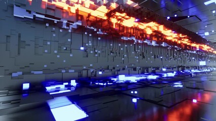 Wall Mural - Digital Cyberspace With Grid Particles And Digital Data Network Connections