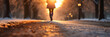 雪の残る冬の道路を歩く女性の足元