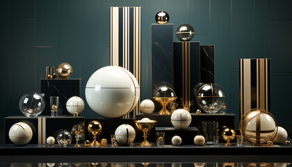 Canvas Print - Shiny glass sphere reflects modern elegance in illuminated indoor decoration generated by AI