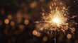 Burning sparkler close up on black background for Happy New Year and Christmas celebration