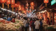 Photo Of Traditional Asian Market Scene Made By AI Generative