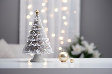 Wall Mural - golden and white christmas tree decoration copy scape