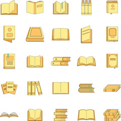 Sticker - Book icons set. Outline illustration of 25 book vector icons thin line color flat on white