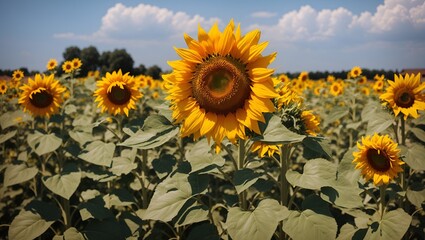  photo of a beautiful view of a sunflower plantation, made by AI generative