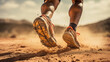 Trail runner sport shoes swiftly Running on a dusty Trail, showing determination and speed