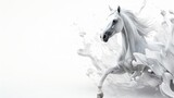 Fototapeta  - White horse with splashes of milk on white background