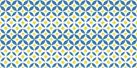 Fototapete - Four-pointed white stars with a yellow center. Seamless simple and repeating pattern.