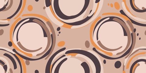 Poster - Boho circles in brown or cappuccino color. Blot circles, seamless stylish pattern of abstract rings, in boho style.