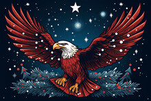 Christmas Illustration Of An Eagle In Winter