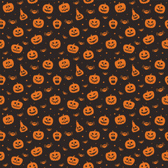 Wall Mural - Halloween pattern with funny pumpkin lanterns and spiders. Vector