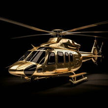 Yellow Rescue Helicopter On A Black Background. 3d Render Image.