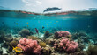 Swimming below multi colored reef, scuba diving adventure in tropical climate generated by AI