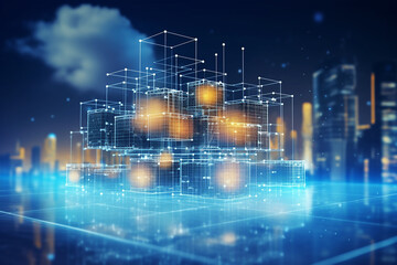 Digital informational technology web futuristic hologram with cloud box and cute icon, Background Abstract Motion of digital data flow
