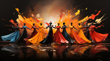 Contemporary Style Of A Group Of African American Dancers Perform Dance Oil Painting Background
