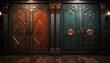 © djvstock - Elegant old doorway, ancient wood, ornate handle, mysterious gold decor generated by AI