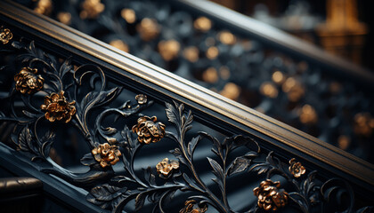 Sticker - Metal architecture exudes elegance with old fashioned iron decoration and ornate luxury generated by AI