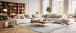 Gorgeous big living room with wooden flooring soft carpet and stylish furnishings With copyspace for text