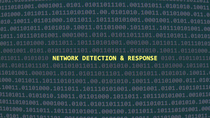 Cyber attack network detection and response. Vulnerability text in binary system ascii art style, code on editor screen. Text in English, English text
