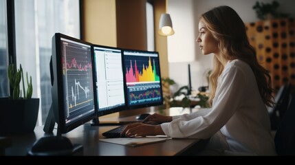 Woman working finance trade manager analyzing stock future market.