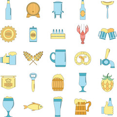 Wall Mural - Beer icons set. Outline illustration of 25 beer vector icons thin line color flat on white