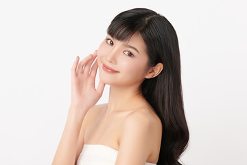 Beautiful young asian woman with clean fresh skin on white background, Face care, Facial treatment, Cosmetology, beauty and spa, Asian women portrait.