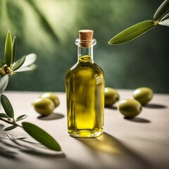 Poster - an olive is next to the bottle of olive oil and some olives