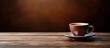 Coffee cup on wooden table in a still life composition With copyspace for text