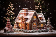 Christmas Gingerbread House with Snowy Frosting, Nestled in Candy Cane Lane, Radiating Warmth from Glowing Windows