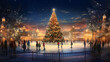 Enchanting Christmas Holiday Evening at Charming Skating Rink Beneath Majestic Christmas Tree