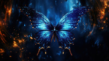 Beautiful Bright Blue Butterfly Surrounded By Fire Background