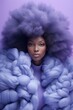 © Glittering Humanity - A stunning model with vibrant purple locks exudes confidence and grace in her luxurious fur jacket, embracing the winter season with bold fashion and undeniable allure