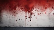 Red Background, Scary Bloody Wall. White Wall With Blood Splatter For Halloween Background.