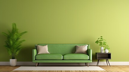 Aufkleber - Mockup living room interior with green sofa on empty cream color wall background.3d rendering
