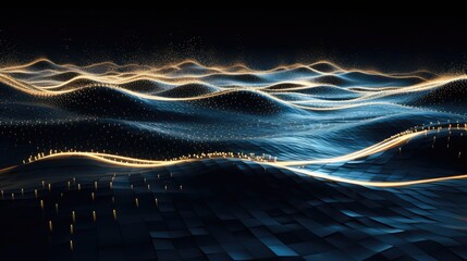 Aufkleber - Big data field of a stream of interlaced strings. 3D illustration of wavy cyberspace