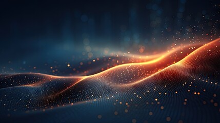 Aufkleber - Technology digital wave background concept.Beautiful motion waving dots texture with glowing defocused particles. Cyber or technology background.