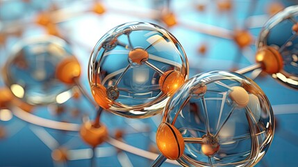 Poster - Spherical molecular structure, biotechnology concept, 3d rendering. Computer digital drawing.