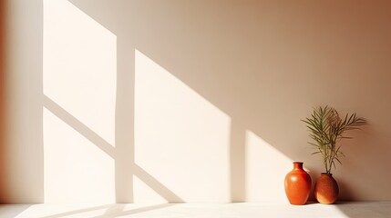 Poster - Minimal window shadow overlay background. Product placement. Minimal product placement background with shadow on plaster wall. Creative product platform stage mockup.