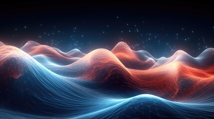 Poster - Big data field of a stream of interlaced strings. 3D illustration of wavy cyberspace