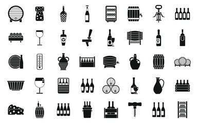 Wine cellar icons set simple vector. Barrel keg. Cellar wine rack