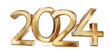 golden glossy metallic 2024 symbol isolated, small shadows as top light, new year Sylvester, year as number 3d-illustration
