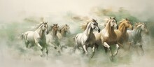 Abstract Golden Brushstrokes Create Textured Backgrounds On Canvas Depicting Modern Art With Horses Green Gray Wallpapers Posters Cards Murals Carpets Hangings And Prints