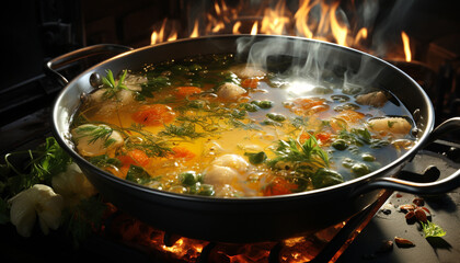 Freshness and heat create a gourmet meal of homemade vegetable stew generated by AI