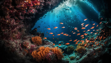 Wall Mural - Colorful sea life thrives in the deep underwater reef environment