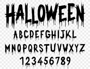 Wall Mural - Halloween font with brush style.Spooky and horror typography alphabet  isolated on png or transparent background.
Vector illustration. 