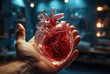 Man holding a human heart on Donation concept. World Humanitarian Day, generative AI