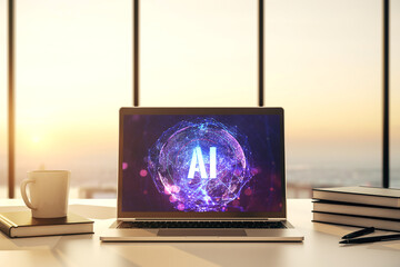 Wall Mural - creative artificial intelligence symbol concept on modern computer monitor. 3d rendering